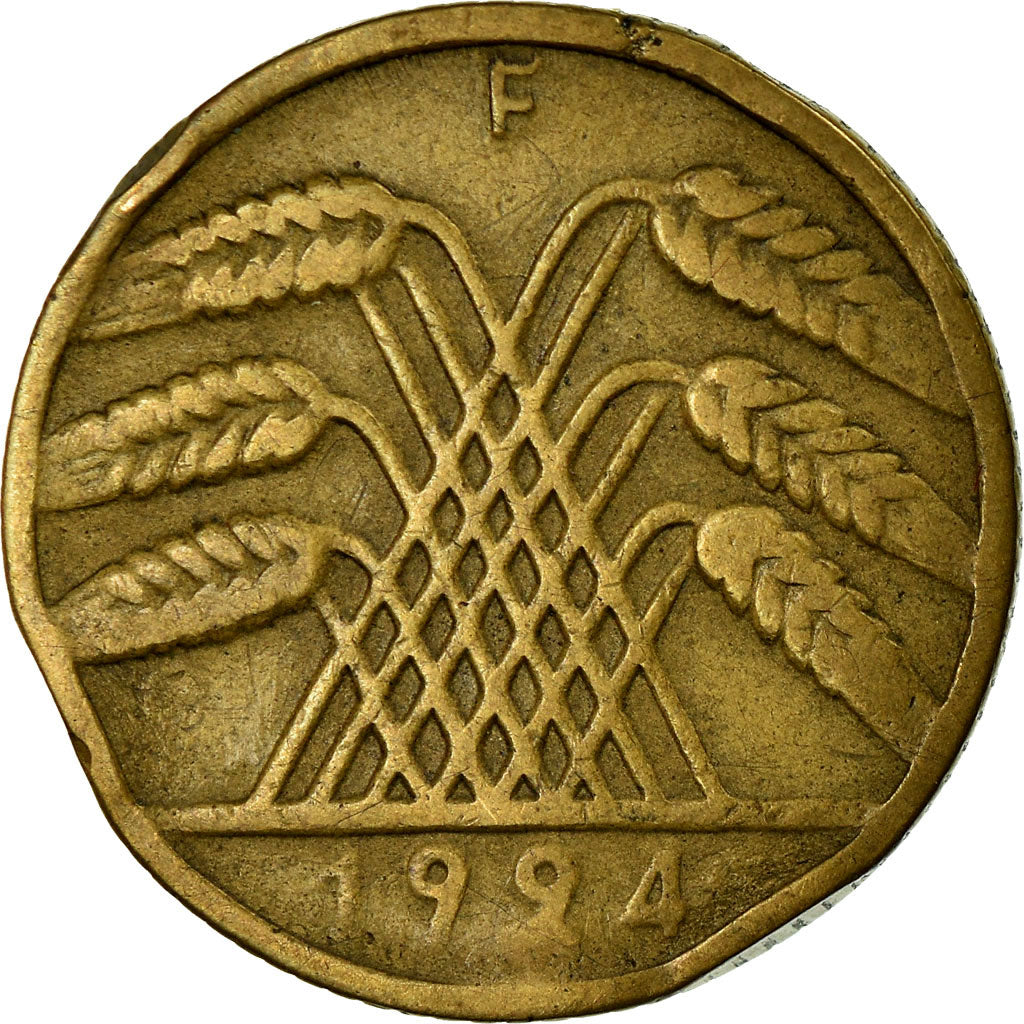 Coin, GERMANY, WEIMAR REPUBLIC, 10 Rentenpfennig, 1924, Stuttgart, VF(30-35)