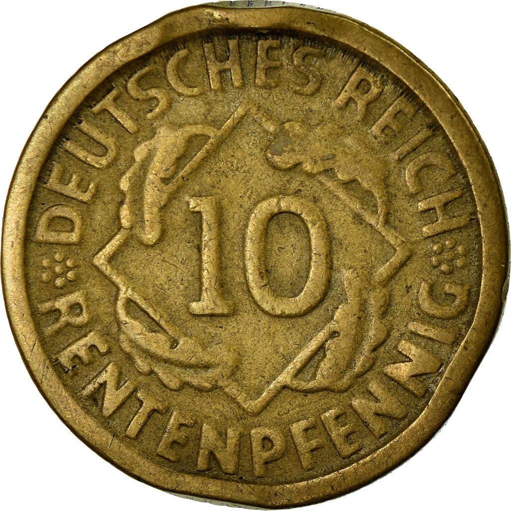 Coin, GERMANY, WEIMAR REPUBLIC, 10 Rentenpfennig, 1924, Stuttgart, VF(30-35)