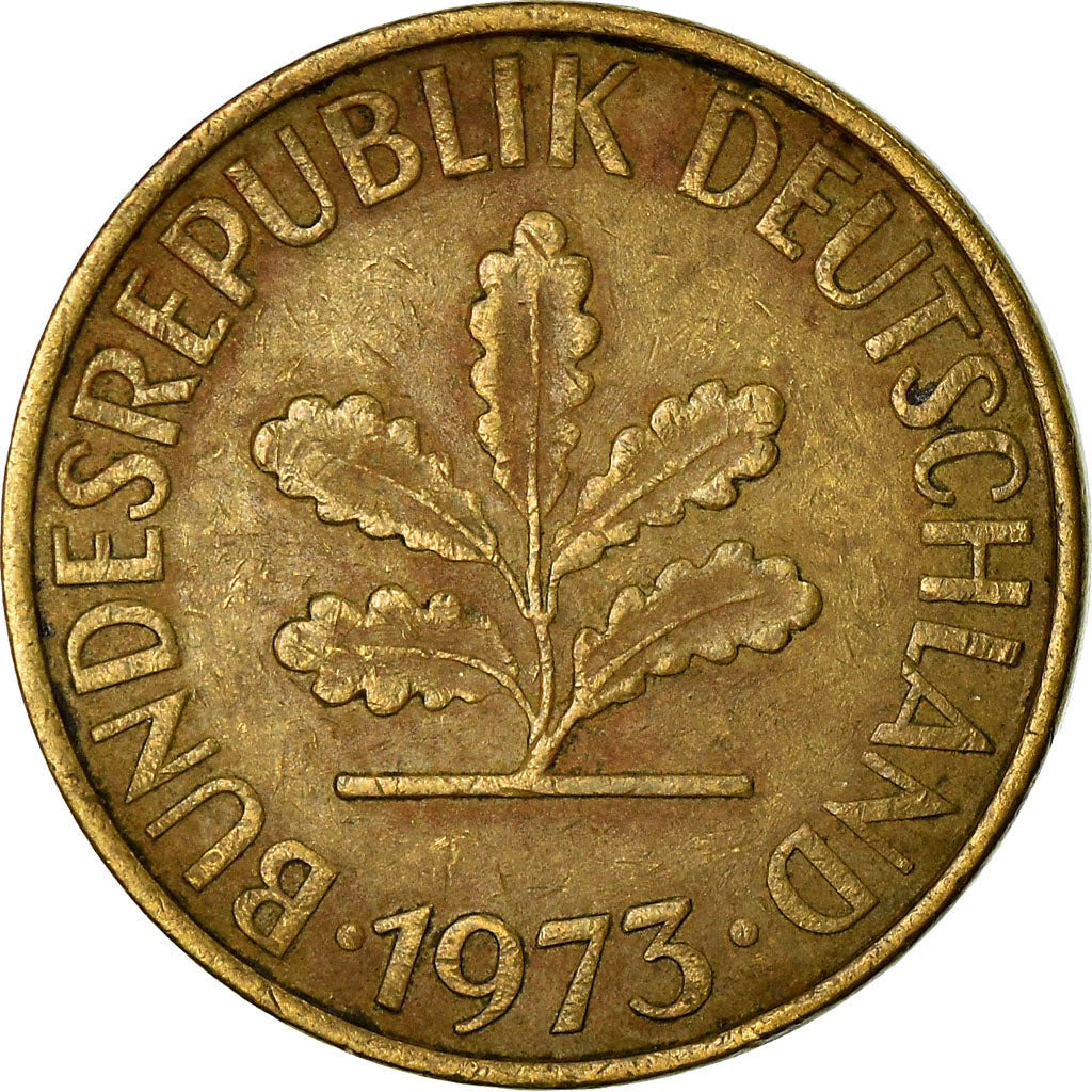 Moeda, ALEMANHA - REPÚBLICA FEDERAL, 10 Pfennig, 1973, Munich, VF(30-35), Aço