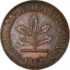 Coin, GERMANY - FEDERAL REPUBLIC, 2 Pfennig, 1969, Stuttgart, VF(30-35), Copper