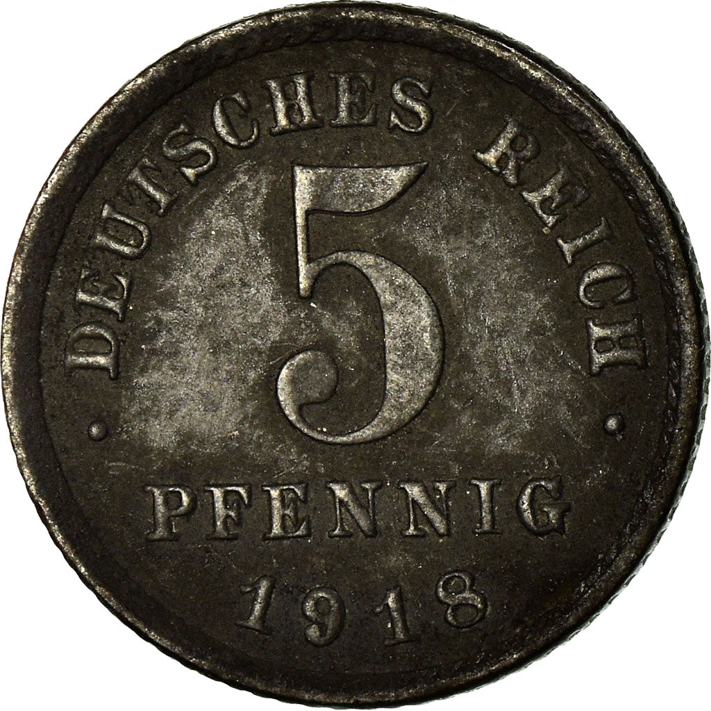 Moneta, NIEMCY - IMPERIUM, 5 Pfennig, 1918, Muldenhütten, VF(30-35), Żelazo