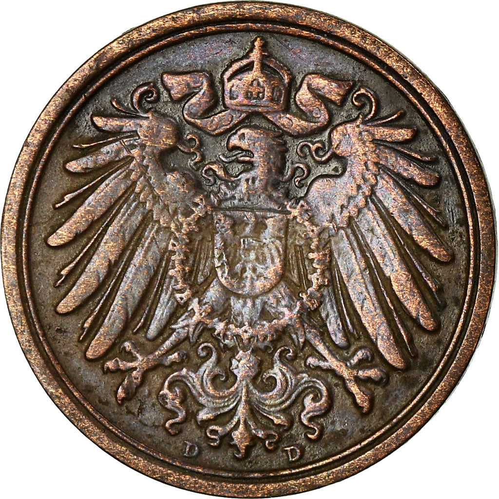 Moneta, GERMANIA - IMPERO, Wilhelm II, Pfennig, 1907, Munich, BB, Rame, KM:10