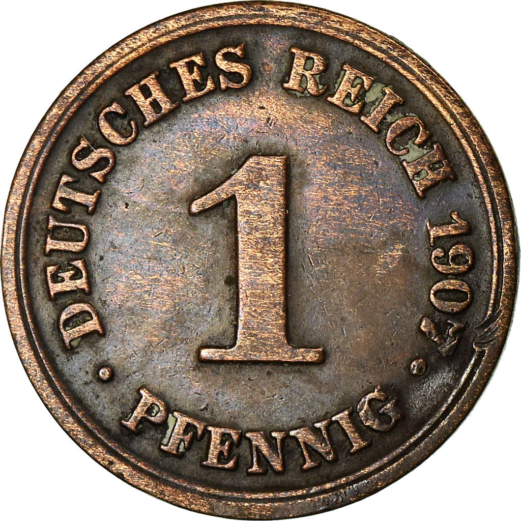 Moneta, GERMANIA - IMPERO, Wilhelm II, Pfennig, 1907, Munich, BB, Rame, KM:10