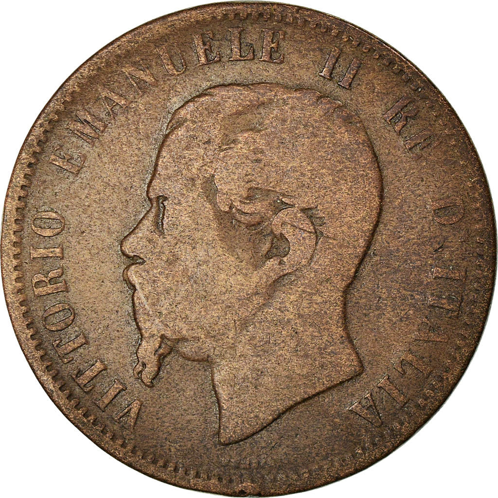 Coin, Italy, Vittorio Emanuele II, 10 Centesimi, 1866, Milan, VF(30-35), Copper