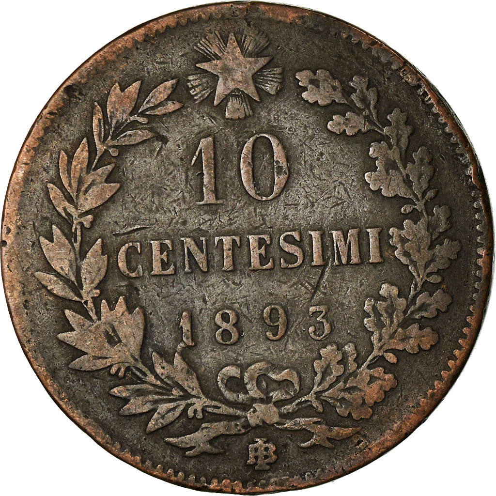 Coin, Italy, Umberto I, 10 Centesimi, 1893, Birmingham, VF(30-35), Copper