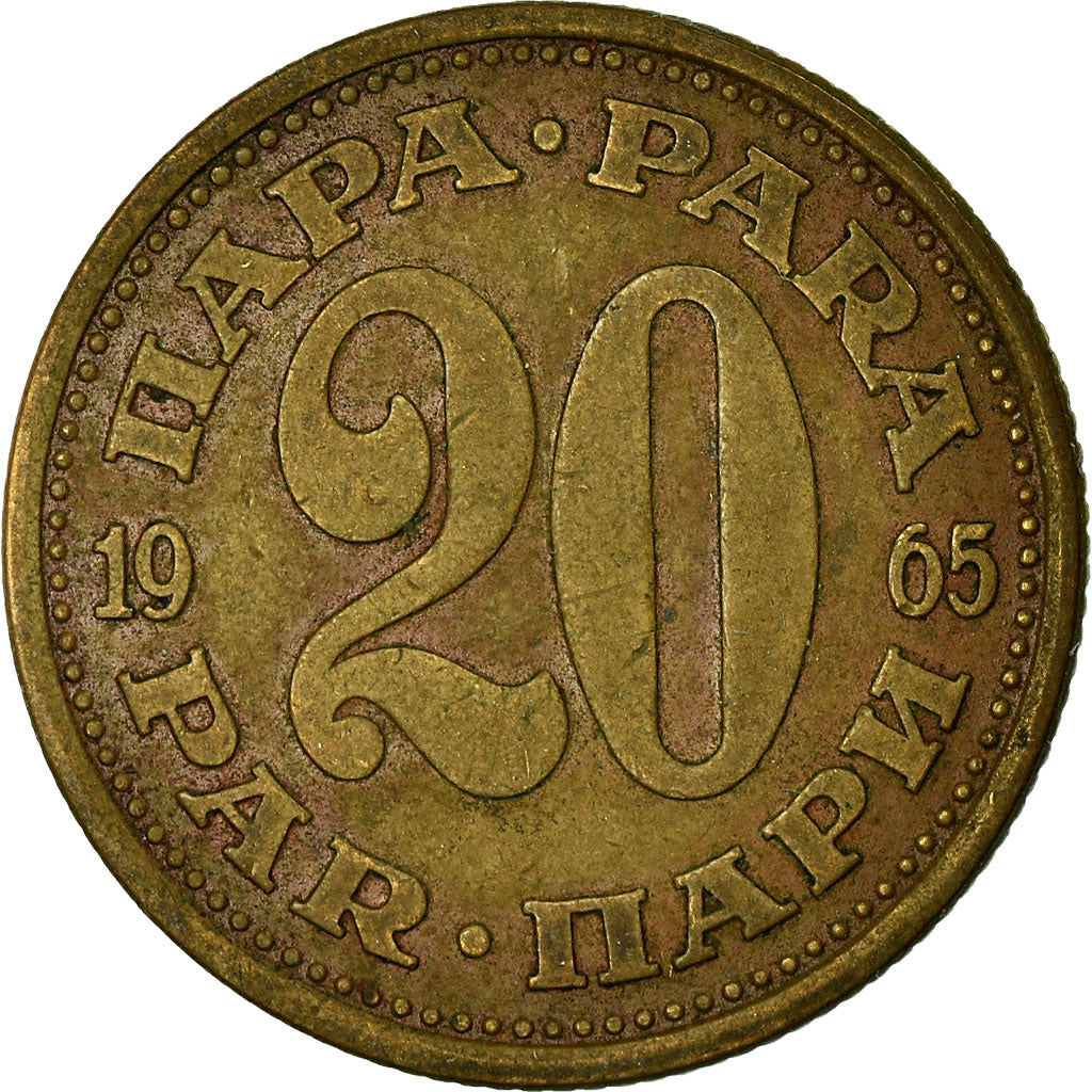 Moeda, Jugoslávia, 20 Para, 1965, VF(30-35), Latão, KM:45