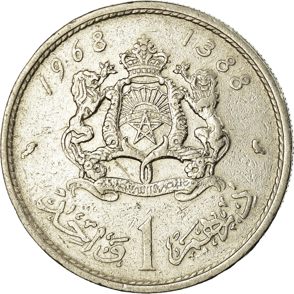 Coin, Morocco, al-Hassan II, Dirham, 1968, Paris, EF(40-45), Nickel, KM:56