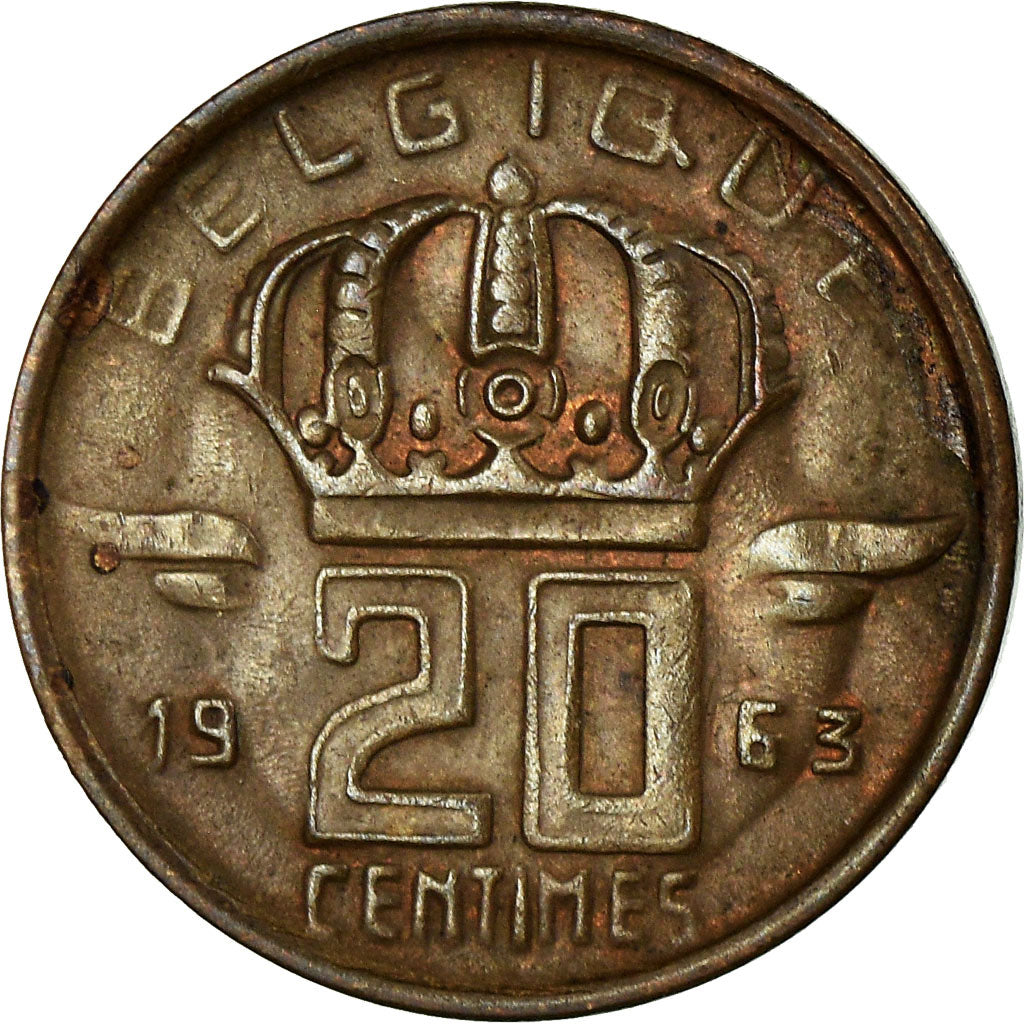 Coin, Belgium, 20 Centimes, 1963, EF(40-45), Bronze, KM:146