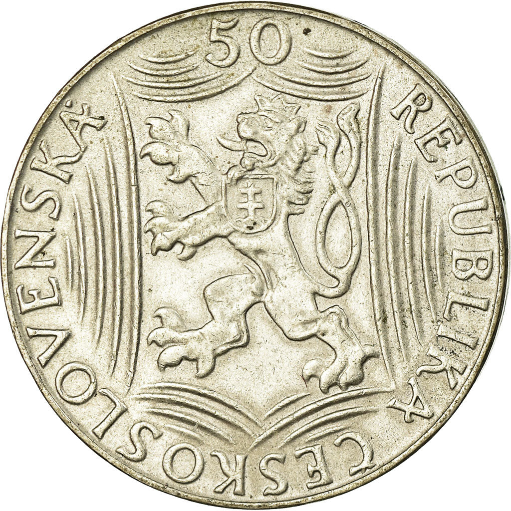 Coin, Czechoslovakia, 50 Korun, 1949, EF(40-45), Silver, KM:28
