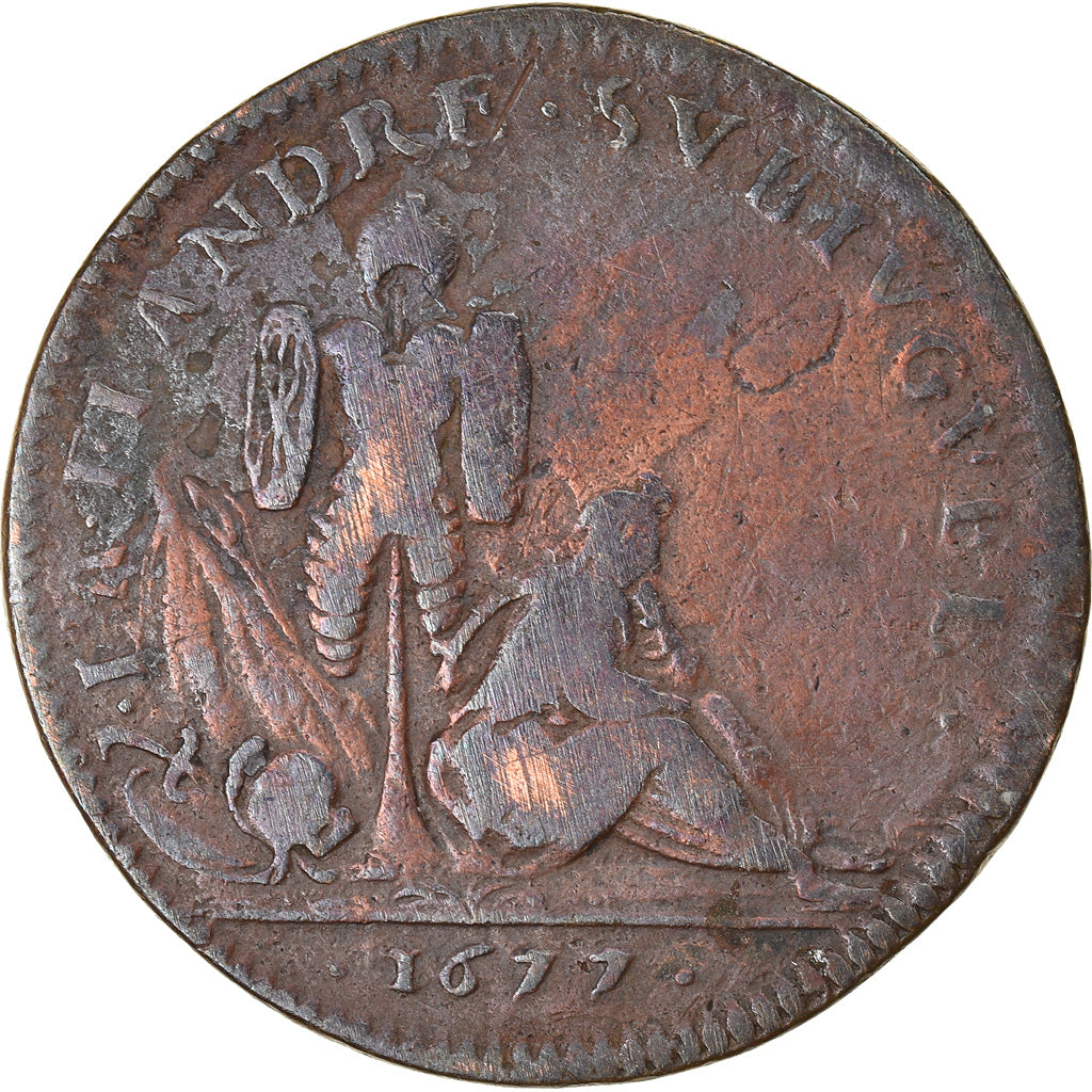Francia, Token, Louis XIV, La Flandre Subjuguée, History, 1677, BC+, Cobre