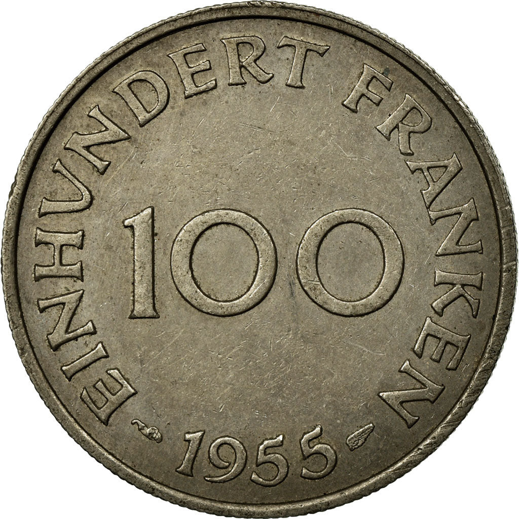 Coin, SAARLAND, 100 Franken, 1955, Paris, EF(40-45), Copper-nickel, KM:4