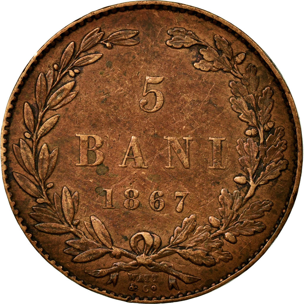 Coin, Romania, Carol I, 5 Bani, 1867, EF(40-45), Copper, KM:3.2