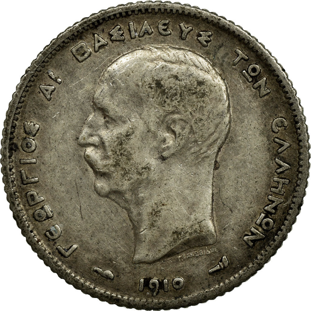 Coin, Greece, George I, Drachma, 1910, VF(30-35), Silver, KM:60