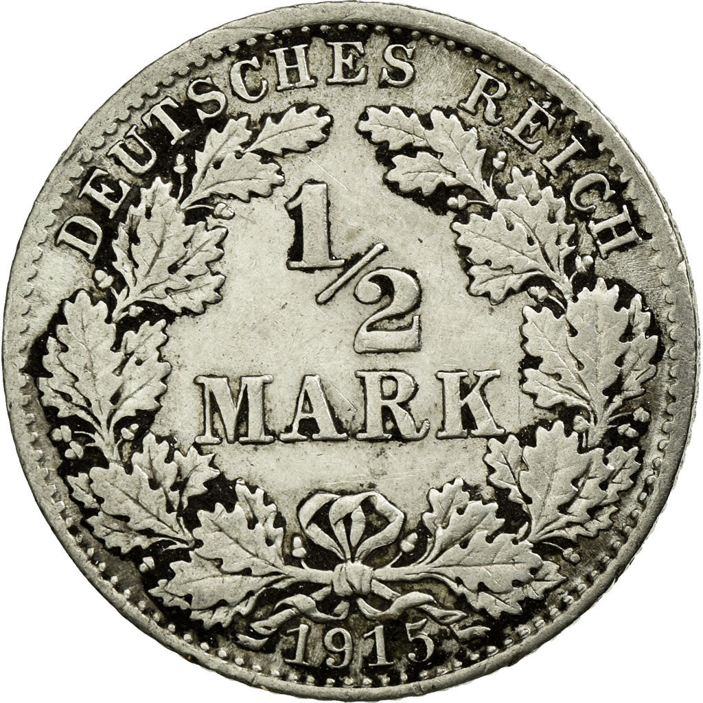 Coin, GERMANY - EMPIRE, 1/2 Mark, 1915, Munich, EF(40-45), Silver, KM:17