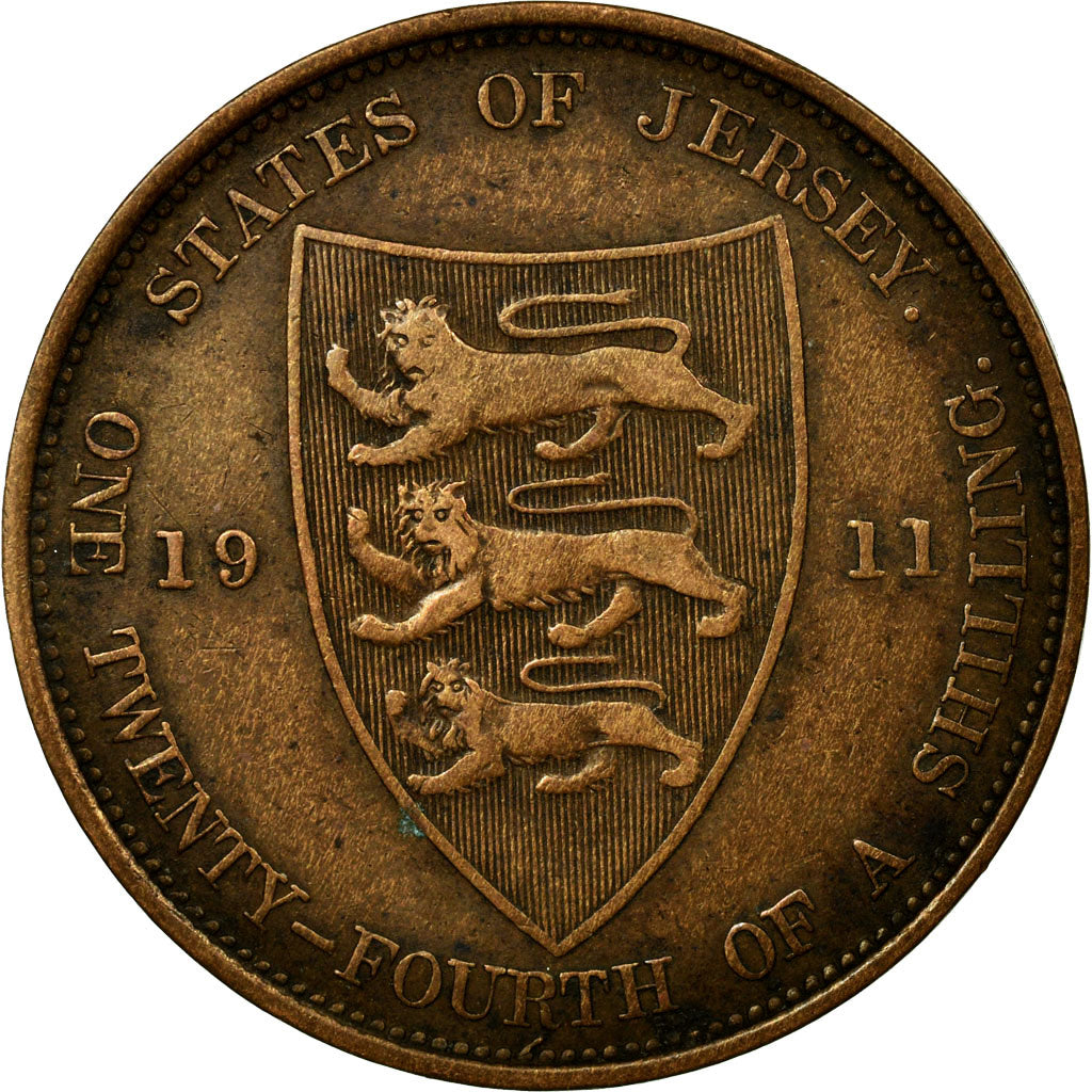 Coin, Jersey, George V, 1/24 Shilling, 1911, EF(40-45), Bronze, KM:11