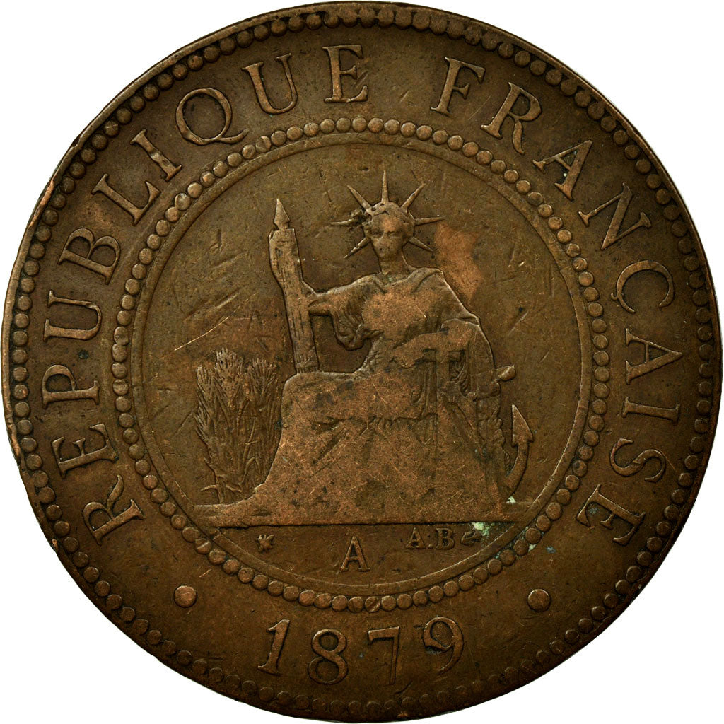 Monnaie, FRENCH COCHIN CHINA, Cent, 1879, Paris, TB, Bronze, KM:3
