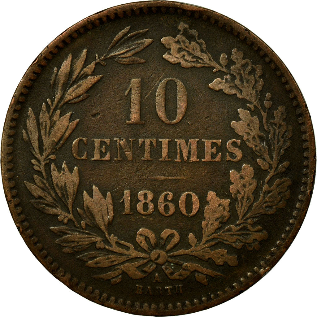 Coin, Luxembourg, William III, 10 Centimes, 1860, Paris, EF(40-45), Bronze