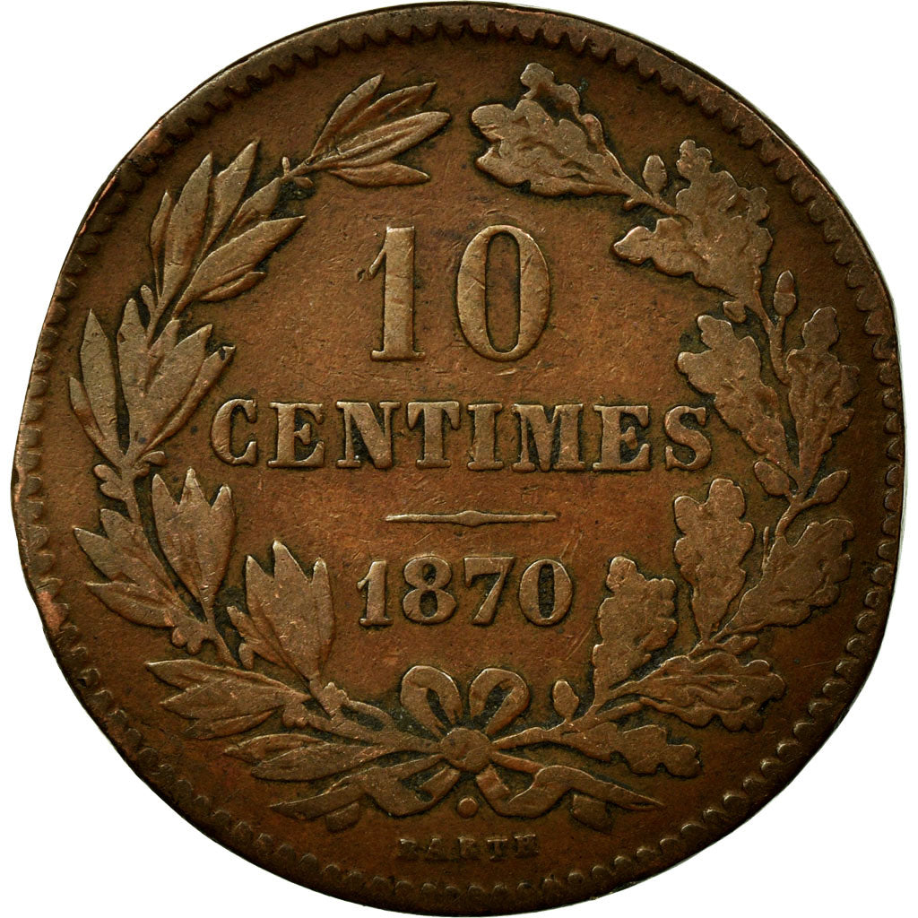 Munten, Luxemburg, William III, 10 Centimes, 1870, Utrecht, ZF, Bronze, KM:23.1