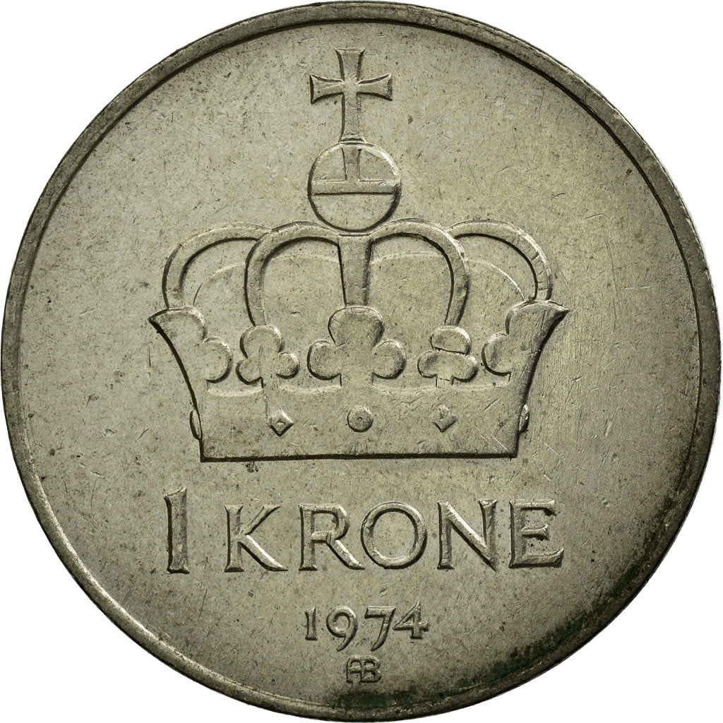 Moneta, Norvegia, Olav V, Krone, 1974, MB+, Rame-nichel, KM:419