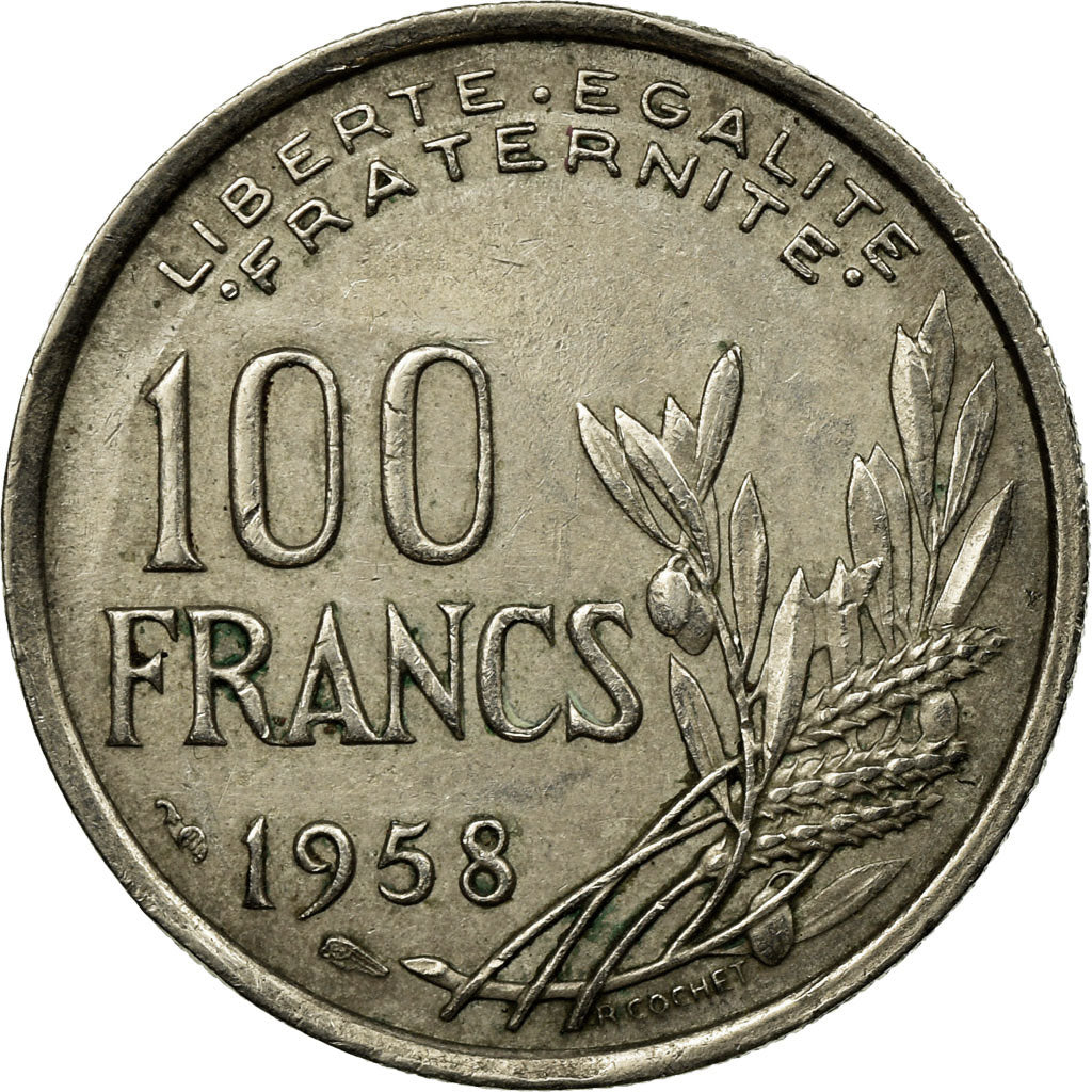 Coin, France, Cochet, 100 Francs, 1958, EF(40-45), Copper-nickel, KM:919.1