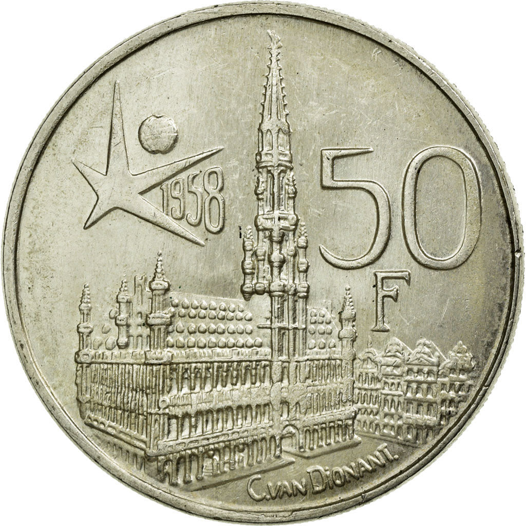 Coin, Belgium, 50 Francs, 50 Frank, 1958, Brussels, AU(55-58), Silver, KM:150.1