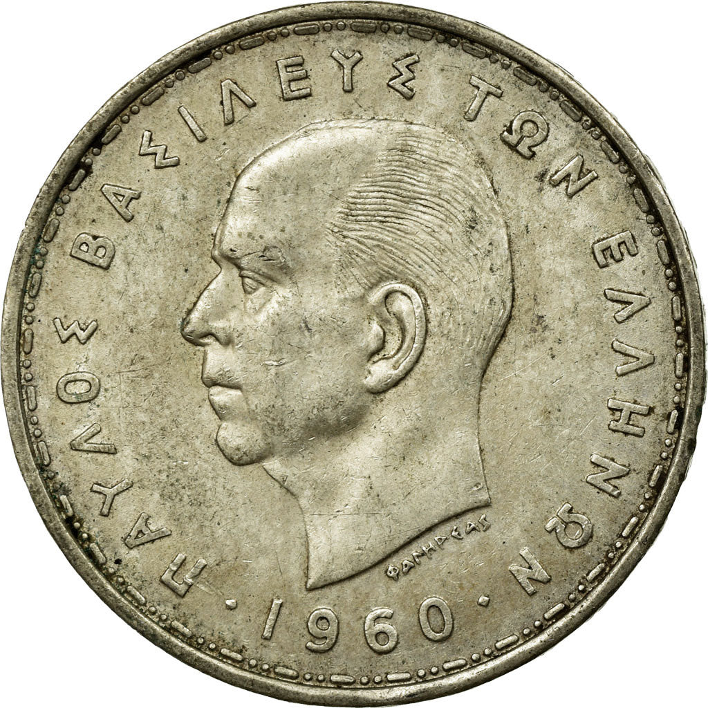 Coin, Greece, Paul I, 20 Drachmai, 1960, VF(30-35), Silver, KM:85