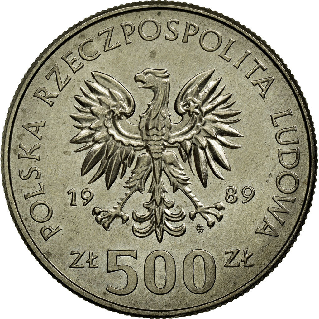 Münze, Polen, 500 Zlotych, 1989, Warsaw, VZ, Copper-nickel, KM:194
