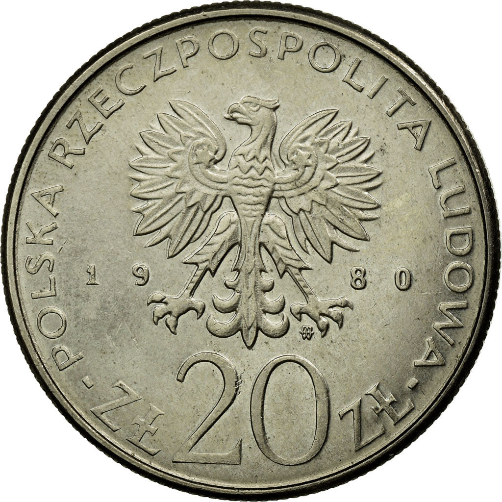 Coin, Poland, 20 Zlotych, 1980, Warsaw, AU(55-58), Copper-nickel, KM:112