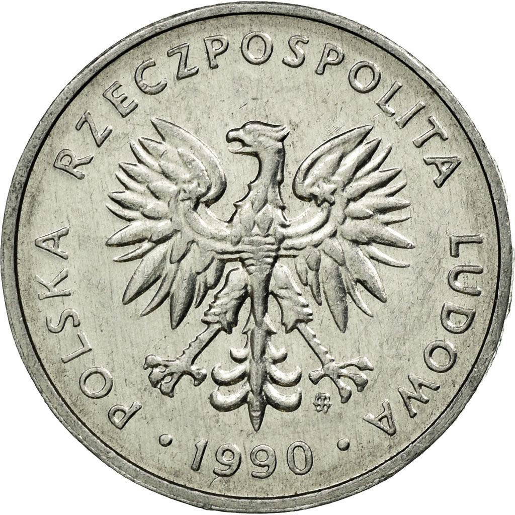 Coin, Poland, 5 Zlotych, 1990, Warsaw, VF(30-35), Aluminum, KM:81.3