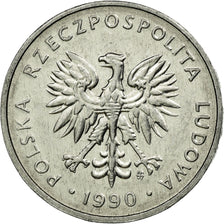 Coin, Poland, 5 Zlotych, 1990, Warsaw, VF(30-35), Aluminum, KM:81.3