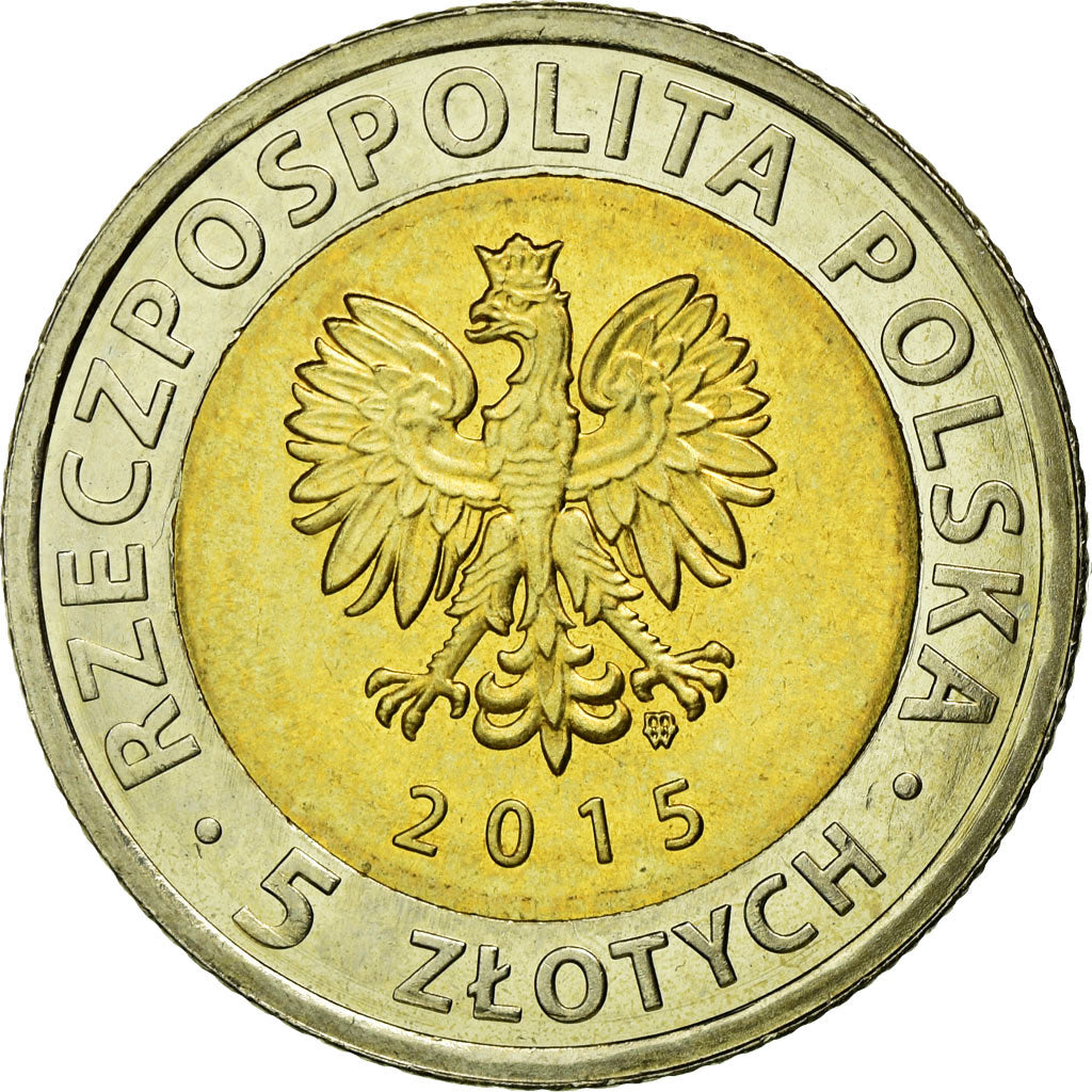Coin, Poland, 5 Zlotych, 2015, Warsaw, AU(55-58), Bi-Metallic