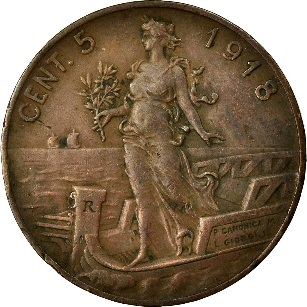 Coin, Italy, Vittorio Emanuele III, 5 Centesimi, 1918, Rome, EF(40-45), Bronze