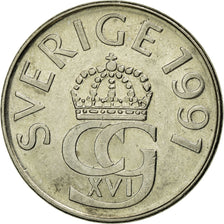 Coin, Sweden, Carl XVI Gustaf, 5 Kronor, 1991, EF(40-45), Copper-nickel, KM:853