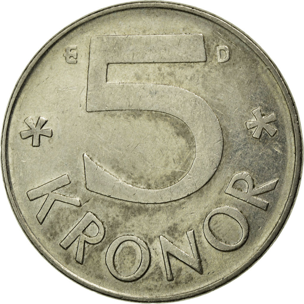 Coin, Sweden, Carl XVI Gustaf, 5 Kronor, 1991, EF(40-45), Copper-nickel, KM:853