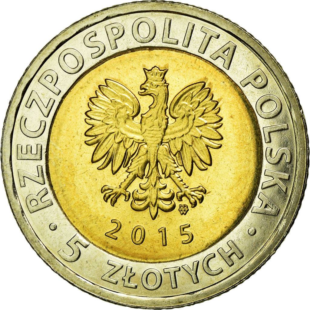 Coin, Poland, 5 Zlotych, 2015, Warsaw, MS(63), Bi-Metallic