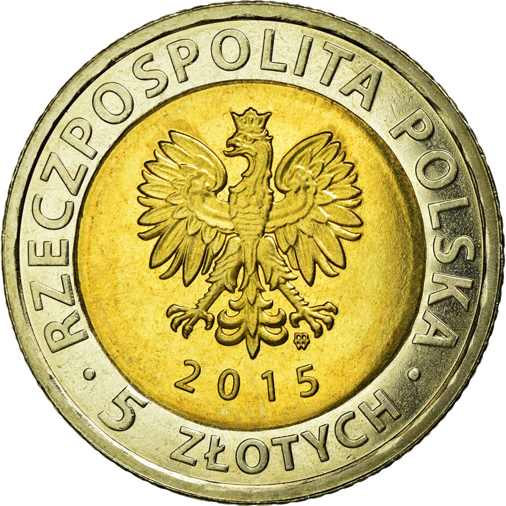 Coin, Poland, 5 Zlotych, 2015, Warsaw, MS(60-62), Bi-Metallic