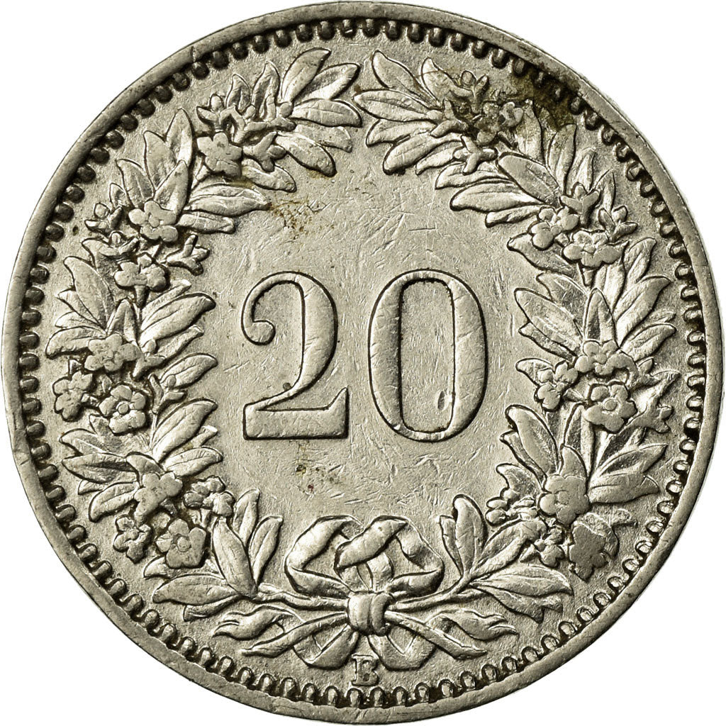 Coin, Switzerland, 20 Rappen, 1913, Bern, EF(40-45), Nickel, KM:29