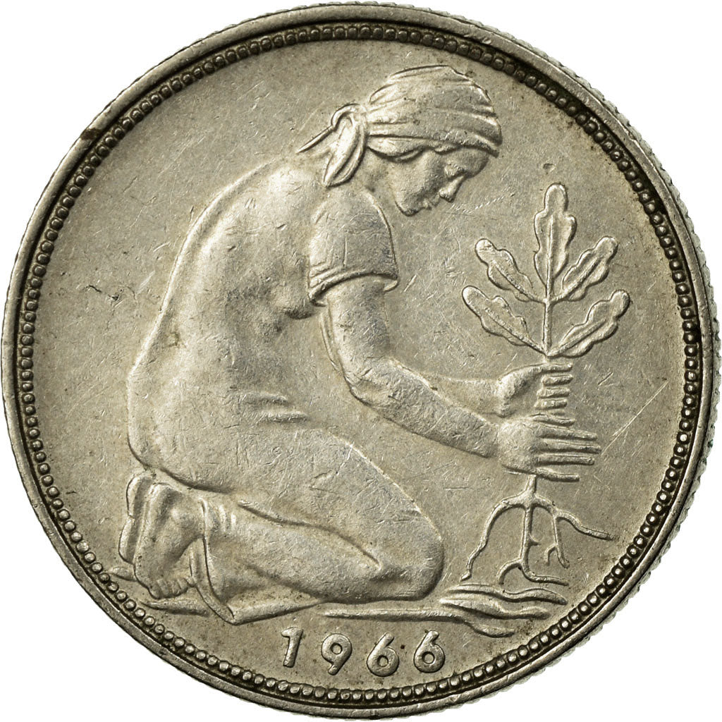 Coin, GERMANY - FEDERAL REPUBLIC, 50 Pfennig, 1966, Stuttgart, EF(40-45)