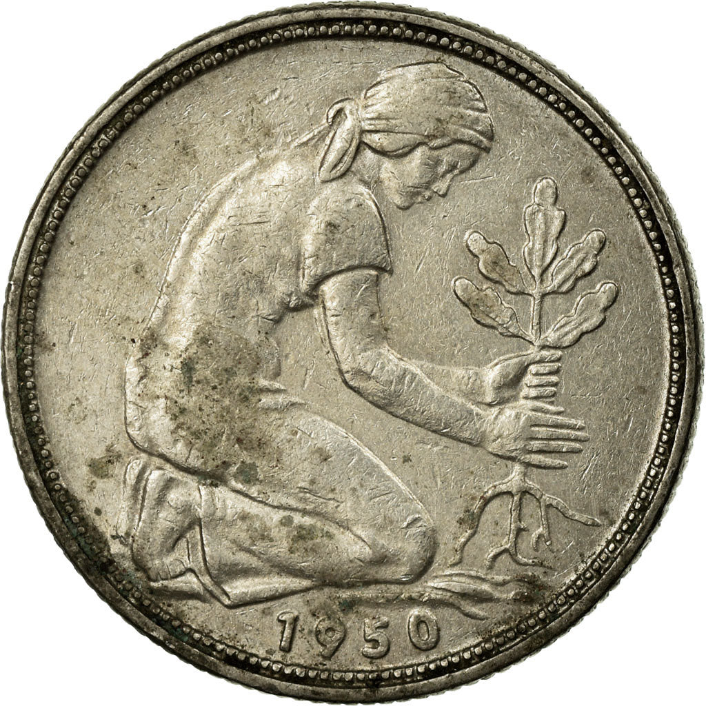 Moneta, GERMANIA - REPUBBLICA FEDERALE, 50 Pfennig, 1950, Hambourg, MB+