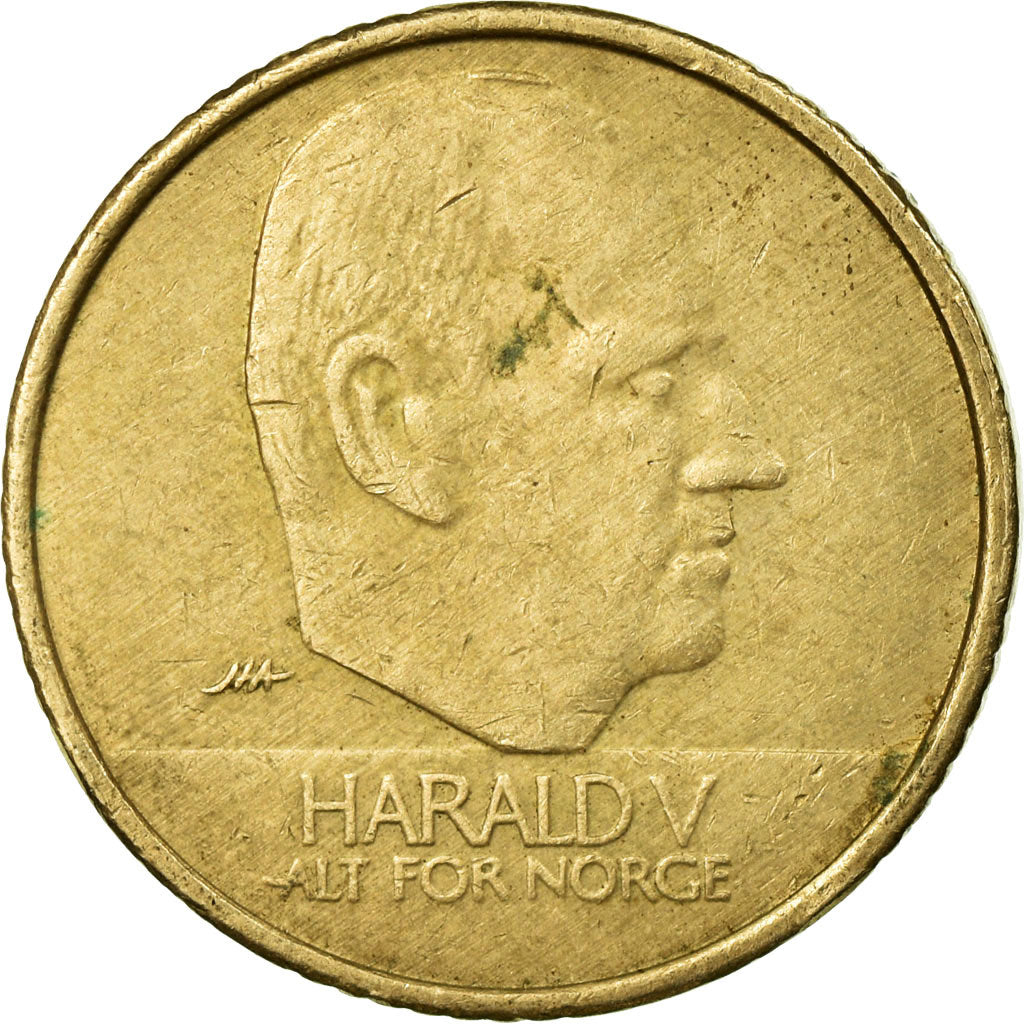 Moneta, Norvegia, Harald V, 10 Kroner, 1996, MB+, Nichel-ottone, KM:457
