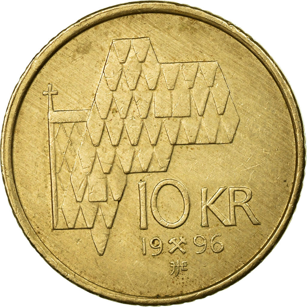 Moneta, Norvegia, Harald V, 10 Kroner, 1996, MB+, Nichel-ottone, KM:457