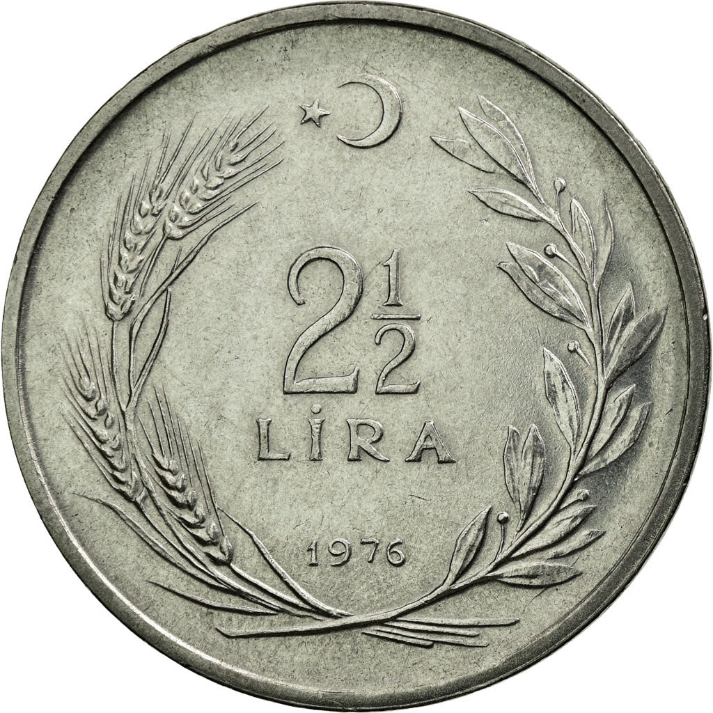 Moneta, Turchia, 2-1/2 Lira, 1976, SPL-, Acciaio inossidabile, KM:893.2