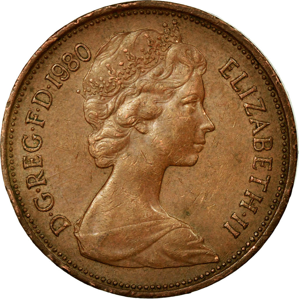 Monnaie, Grande-Bretagne, Elizabeth II, 2 Pence, 1980, TTB, Copper Plated Steel