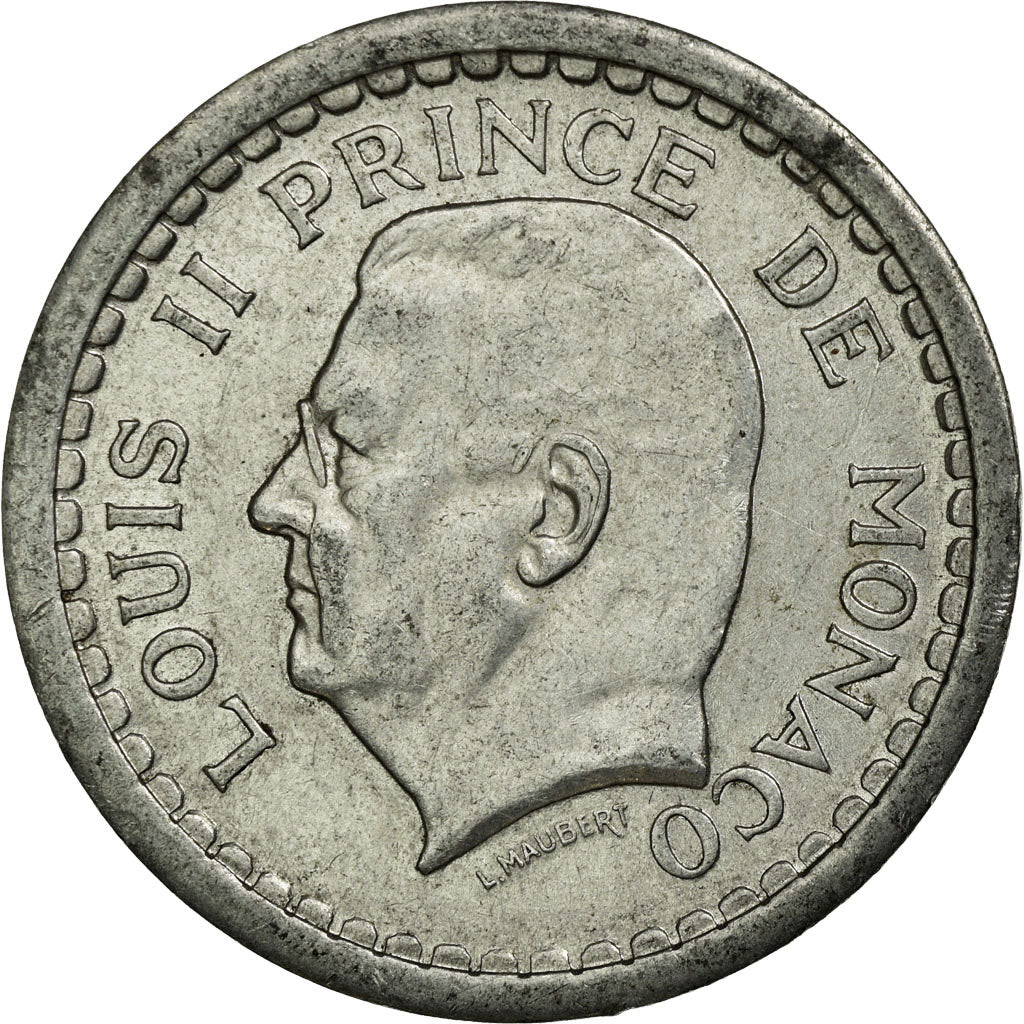Coin, Monaco, Louis II, 2 Francs, Undated (1943), Poissy, EF(40-45), Aluminum