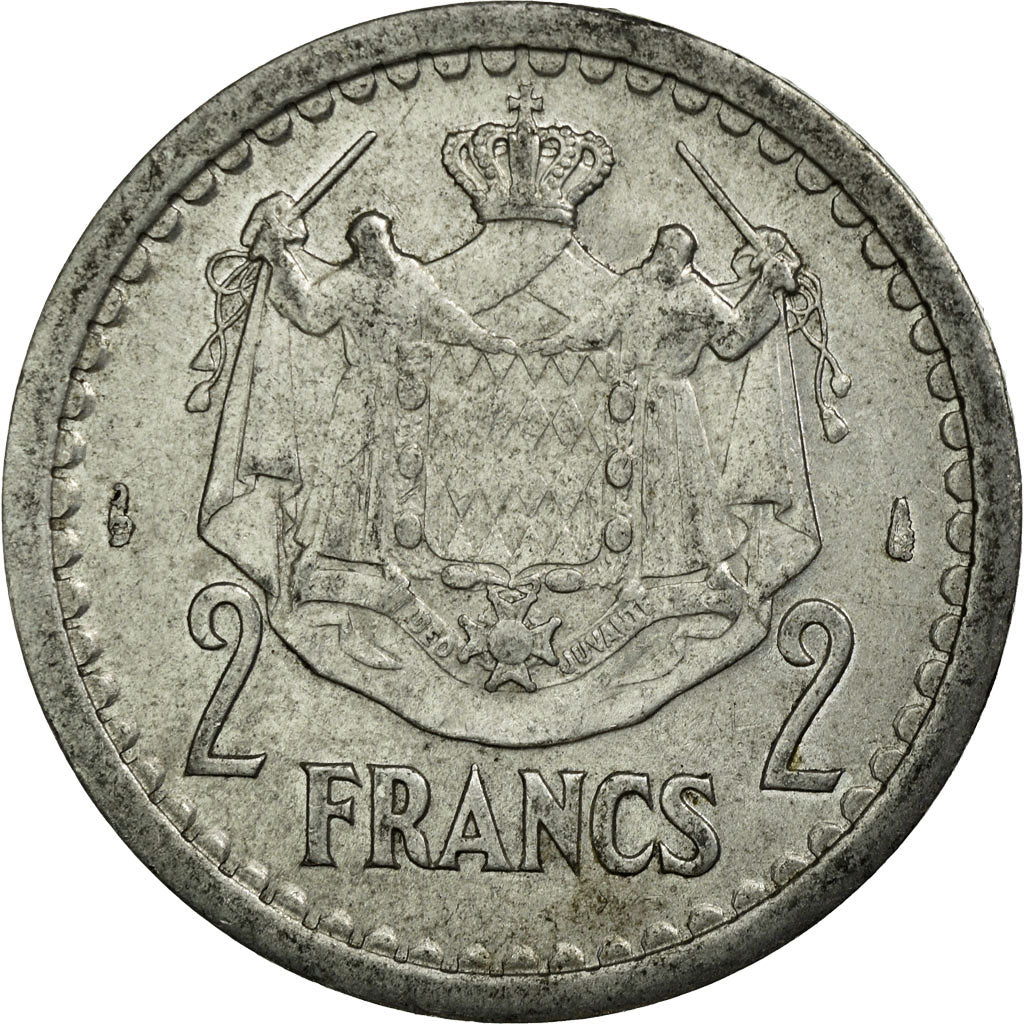 Coin, Monaco, Louis II, 2 Francs, Undated (1943), Poissy, EF(40-45), Aluminum
