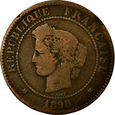 Moeda, França, Cérès, 5 Centimes, 1898, Paris, VF(20-25), Bronze, KM:821.1