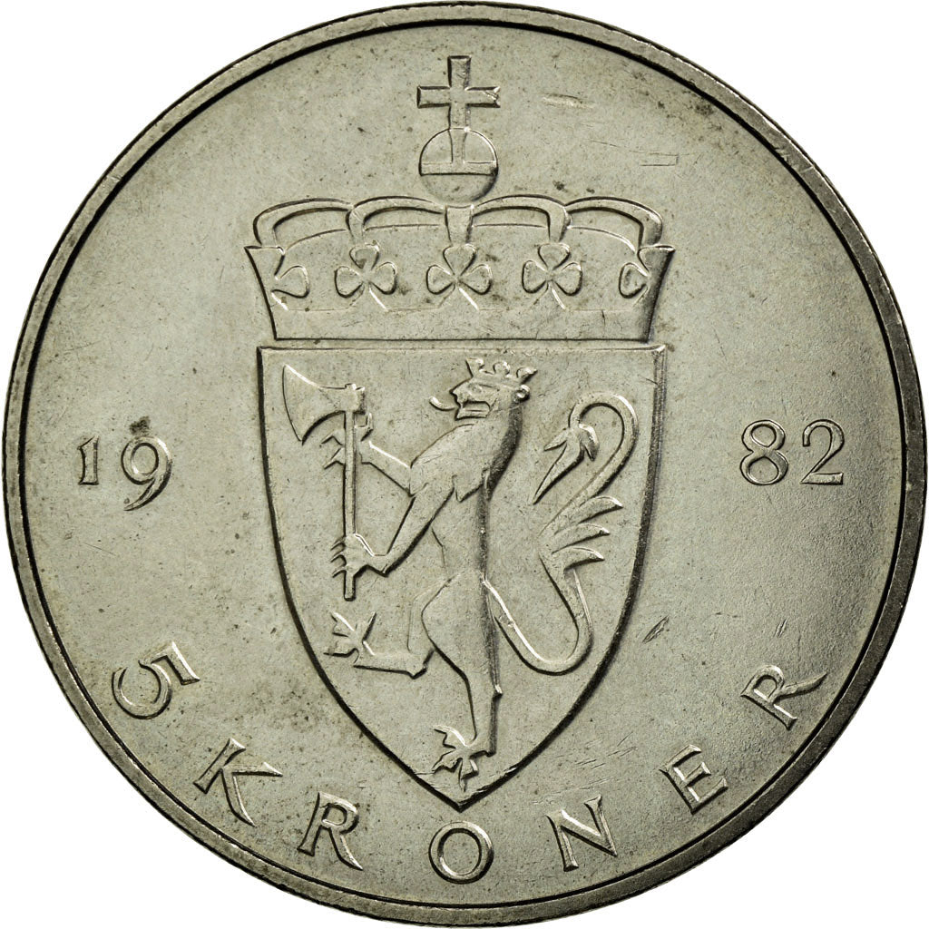 Moneta, Norvegia, Olav V, 5 Kroner, 1982, SPL-, Rame-nichel, KM:420