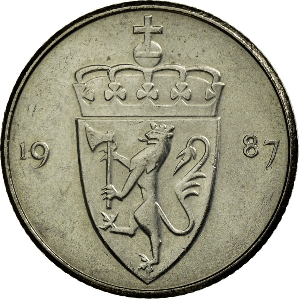 Moneta, Norvegia, Olav V, 50 Öre, 1987, SPL-, Rame-nichel, KM:418