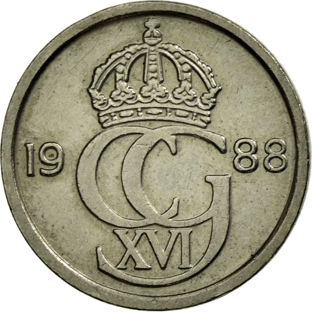 Coin, Sweden, Carl XVI Gustaf, 10 Öre, 1988, EF(40-45), Copper-nickel, KM:850