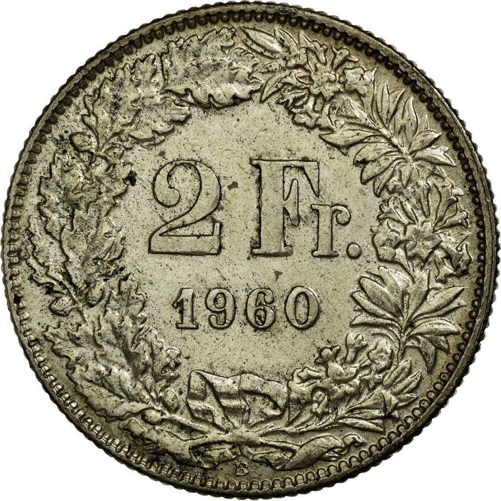 Moneta, Szwajcaria, 2 Francs, 1960, Bern, EF(40-45), Srebro, KM:21